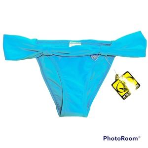 Body Glove Azuro Blue Bali Hipster Bikini Bottom XS NWT Folded Waistband Charm
